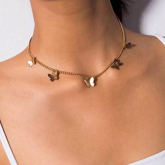 Jewelry - Metal alloy butterfly Pendant Gold Silver Necklaces